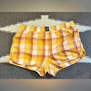 GAP Yellow and Brown Plaid Cotton Lounge Shorts